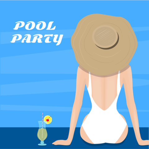 Young Woman With Cocktail at the Pool Sign Template